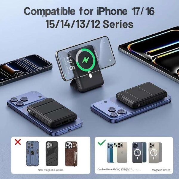 Ha90c13c510da4f599c64c61505057edbH D012 10,000mAh 15W Magnetic Wireless Power Bank with Stand